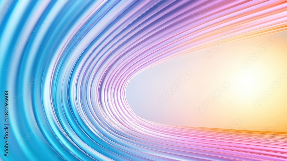 Poster referring to the 3d gradient art effect, it presents two intersecting curved pipes with avant-garde 