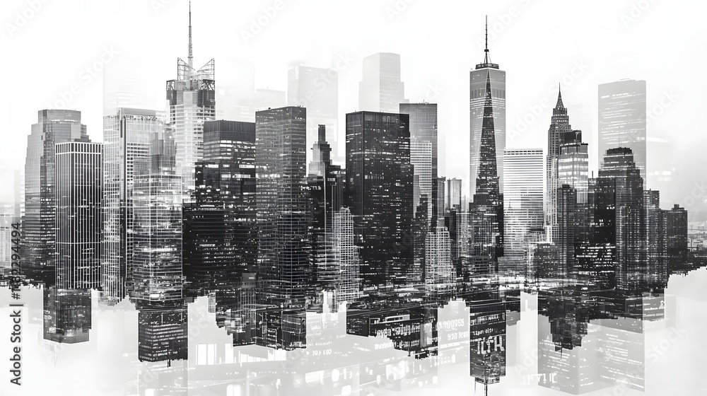 Poster digital skyline converge cityscape of futuristic metropolis reflecting emerging tech and analytics i