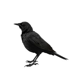 Obraz premium Majestic black bird perched, showcasing sleek feathers and sharp talons.