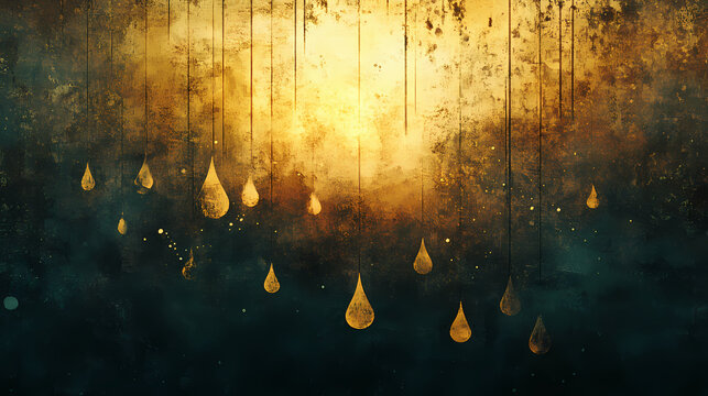 A somber, textured background with suspended teardrop shapes, evoking a sense of anticipation and a feeling of inevitable falling. Stardrop. Illustration
