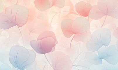 Pastel floral pattern, delicate line art, soft background.
