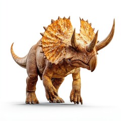 Fototapeta premium A realistic depiction of a Triceratops dinosaur in a dynamic pose.