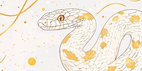 Obraz premium Elegant White and Gold Snake Illustration Reptile Art Artistic Animal Design Whimsical Creature