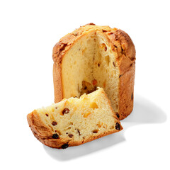 Panettone, sweet bread with raisins, top view