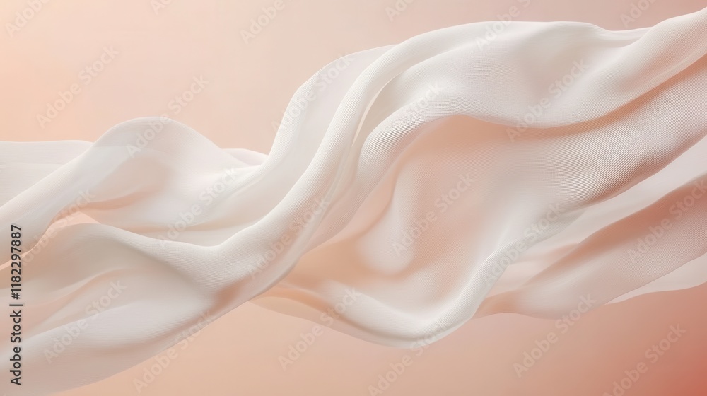 Poster flowing white patterns on pale peach gradient minimalist art abstract design serene atmosphere close