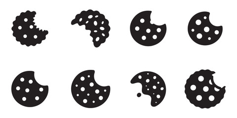 bite cookie silhouette icon set vector 
