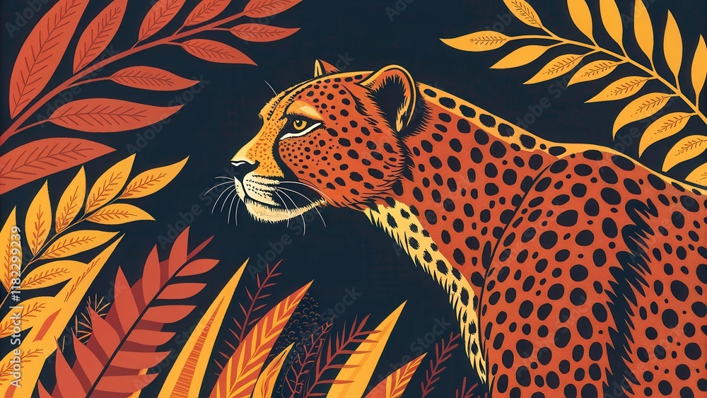 Aufkleber bold retro inspired cheetah print design with warm tones and low resolution texture featuring vibran
