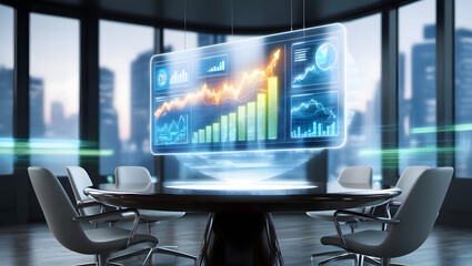 Fototapeta premium Financial business technology concept with holographic data graphs and charts busness chart