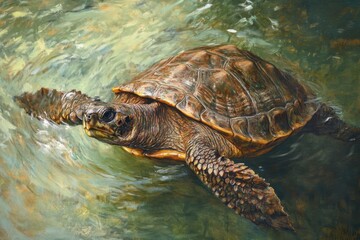 Obraz premium Turtle gliding gracefully through serene water in a natural habitat during daylight