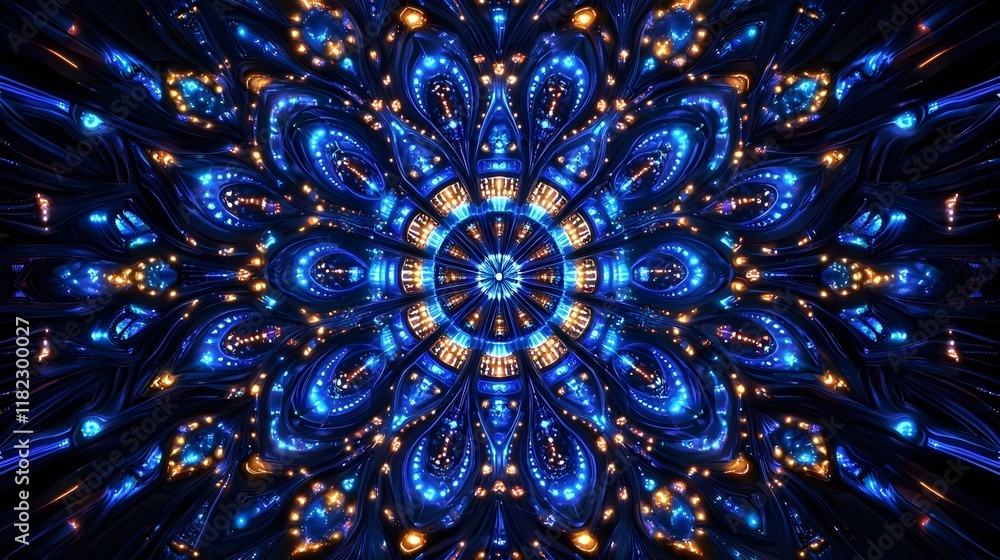 Poster vibrant kaleidoscope of light, an intricate display of swirling colors and patterns, creating a mesm