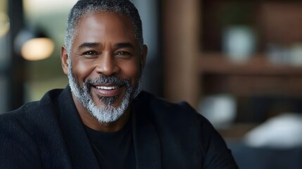 Obraz premium Close up portrait of a confident and proud mature businessman with gray hair and beard smiling with a positive and optimistic expression on his face