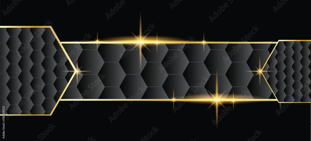 Aufkleber hexagon shapes black frame with golden shiny borders. graphic design elements and resources concept 