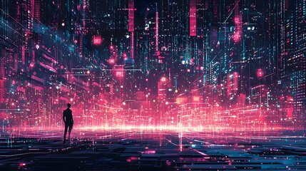 A visually striking digital cityscape representing the transformative power of data analysis where raw information is seamlessly converted into valuable insights and innovative solutions