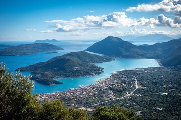 Aerial view of Lefkada Islands. Greece amazing wild island in the Ionian sea.