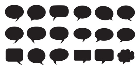 Set of Black Speech Bubbles in Various Shapes