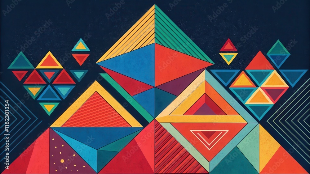 Poster vibrant composition featuring overlapping geometric shapes in vivid colors. generative ai