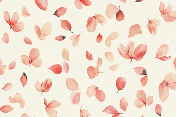 Pink petals and blossoms float on light background.