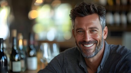 Obraz premium Portrait of a triumphant and successful businessman with a genuine warm smile expressing happiness and pride in his accomplishments within a professional corporate office setting