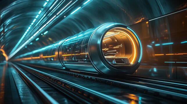 High-tech urban transportation with hyperloop tubes and futuristic train stations, sci-fi design  