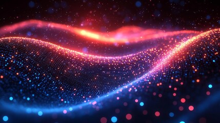 Fototapeta premium Dynamic Digital Wave with Glowing Particles. Generative AI