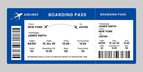 Boarding pass or Airline ticket template. Blank boarding pass isolated. Vector illustration