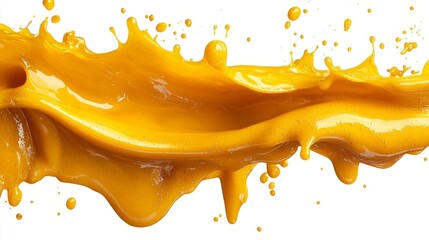 Yellow liquid splash isolated on white background. Generative AI
