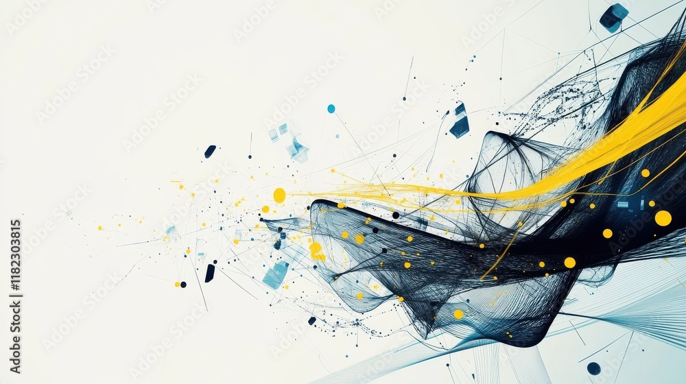 Poster futuristic abstract design with black network structures and vibrant accents digital art light backg