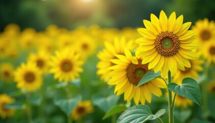 Delicate sunflowers towering over the garden landscape, yellow, garden