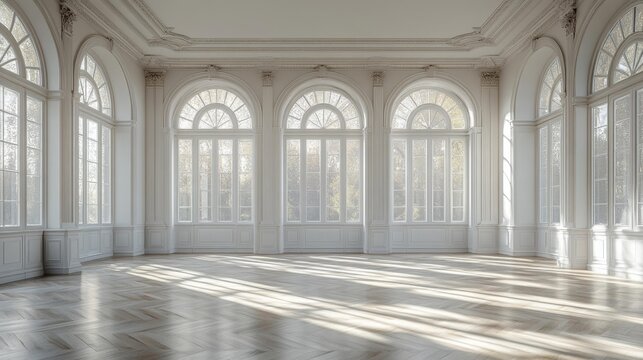 Bright Airy Room with Large Windows. Generative AI