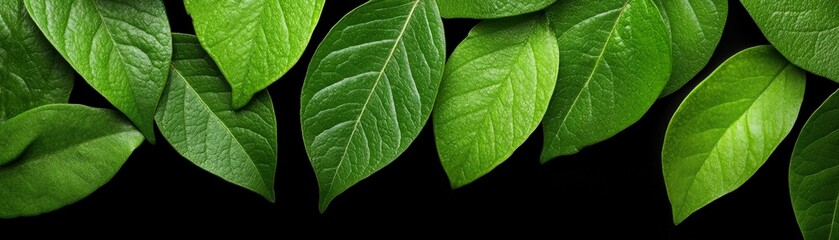 Green Leaves on Black: Lush, vibrant green leaves cascade against a dramatic black backdrop, creating a striking contrast and a sense of natural abundance.  