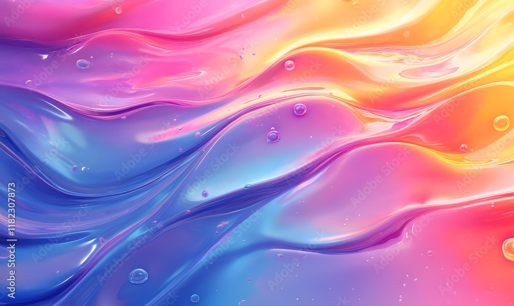 Poster a dynamic vector background with liquid colors blending into holographic stripes