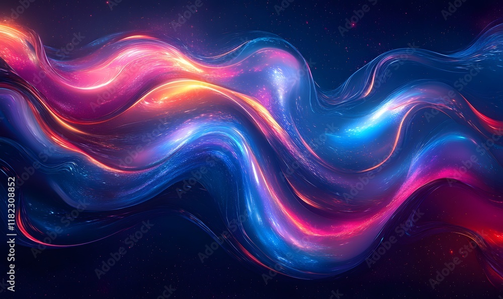Poster a dynamic vector background with liquid colors blending into holographic stripes