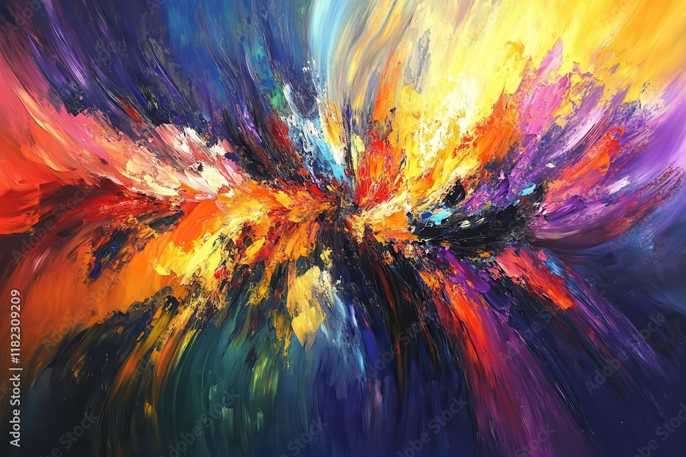 Poster vibrant explosion of colors and shapes in dynamic abstract expressionism artwork. generative ai