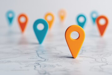 Vibrant Location Icons on Map Surface