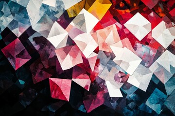 Abstract painted geometric shapes, vibrant colors.