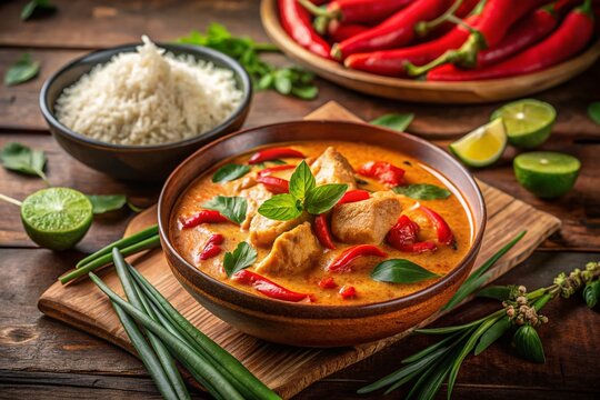 Vintage Photo: Aromatic Chicken Panaeng Curry, Rich Coconut Milk, Kaffir Lime