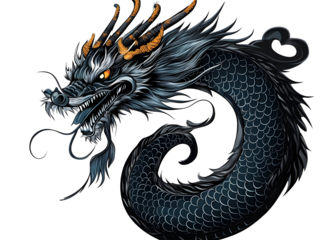 2024 symbol year. Traditional chinese dragon for greeting card, invitation in cartoon style. Vector on transparent background