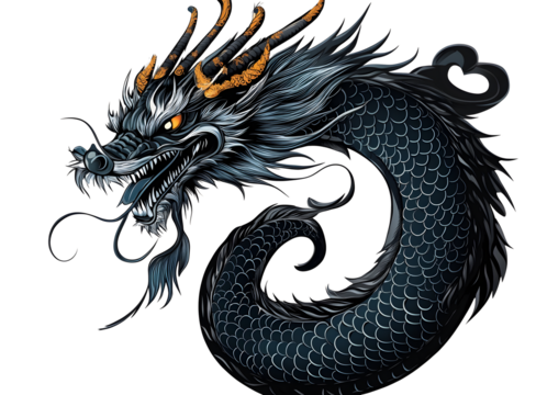2024 symbol year. Traditional chinese dragon for greeting card, invitation in cartoon style. Vector on transparent background - Powered by Adobe
