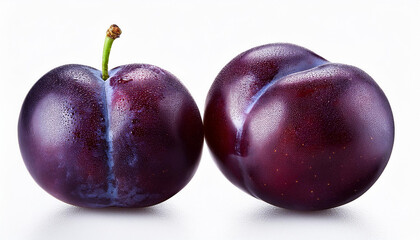 Obraz premium two fresh dark purple plums isolated on background