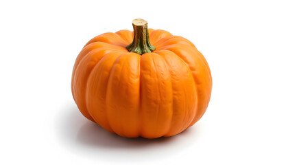Obraz premium Vibrant Fresh Orange Pumpkin with Green Stem Isolated On Pure White Background