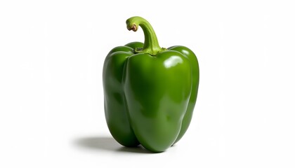 Fresh Glossy Green Bell Pepper Isolated On Pure White Background