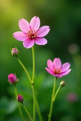 Fototapeta premium Soft pink Pulsatilla blooms against a backdrop of greenery, pink flowers, plant life,