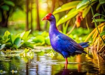 Obraz premium Vintage Photo of a Purple Swamp Hen in its Natural Habitat