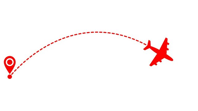 Passenger Plane Icon Vector Flying Through the Path, Transparent Alpha Channel Video, Flight Route and Dash Line Trace. Travel plane moving wavy 4k animation.