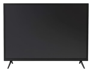 Obraz premium A sleek, modern television with a sturdy stand, featuring a minimalist design and a flat screen, ready for displaying high-definition content.