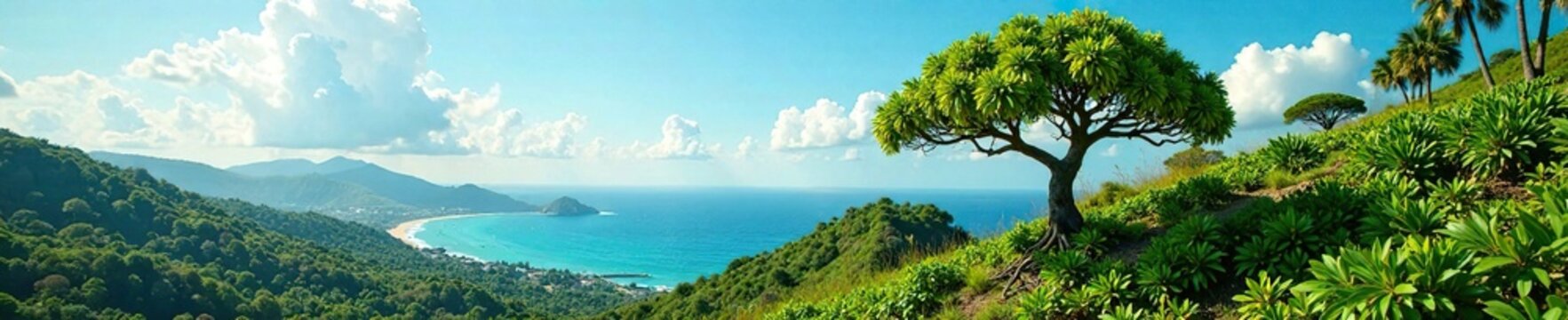Vines of the mango tree sprawling on a hilltop, beachy, natural, serene