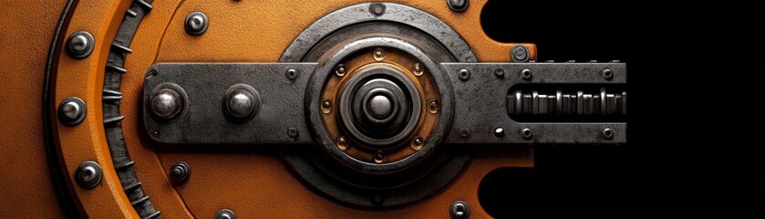 Security Vault Door Closeup: A close-up shot of a heavy, intricate vault door with rusty metal details, revealing the complex inner workings and mechanisms of this secure and impenetrable barrier.