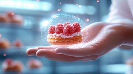 Futuristic Digital Dessert with Raspberry Topping. Generative AI