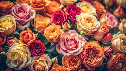 Vintage Rose Garden Background: Documentary Style Photograph of Blooming Roses