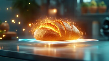 Futuristic Artisan Bread with Glowing Digital Crust. Generative AI